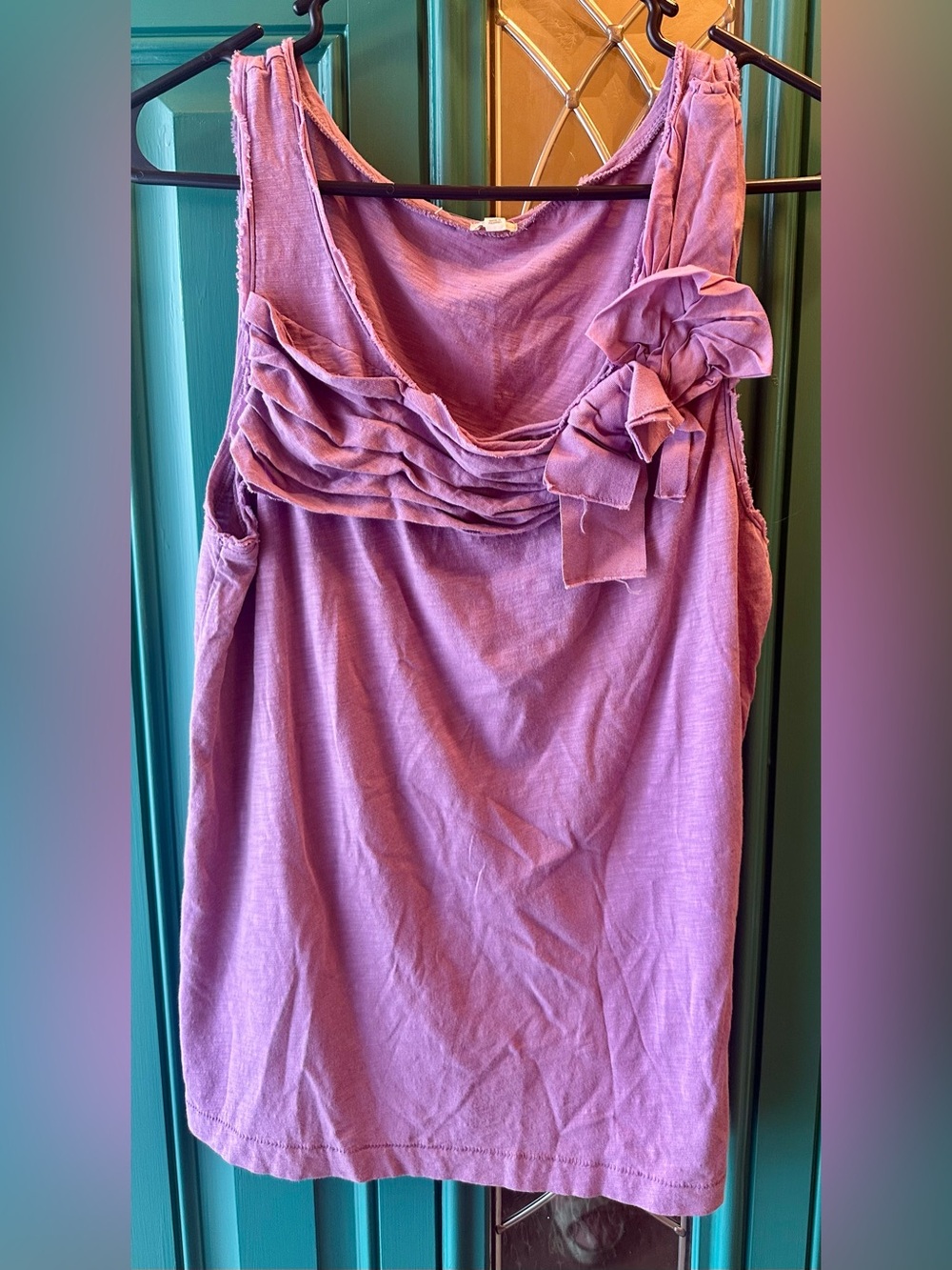 J.Crew Romantic Ruched Floral Accent Slub Cotton Tank Top Purple Size Medium